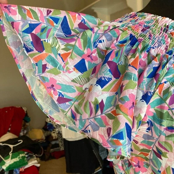 NSR Colorful Floral Women's midi Dress with flutter sleeves, size medium - Picture 4 of 10